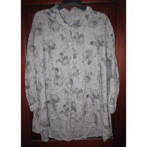 Cut Loose XL 100% Linen Tunic Top Shirt Blouse Floral Print Lagenlook Soft Hi Lo
